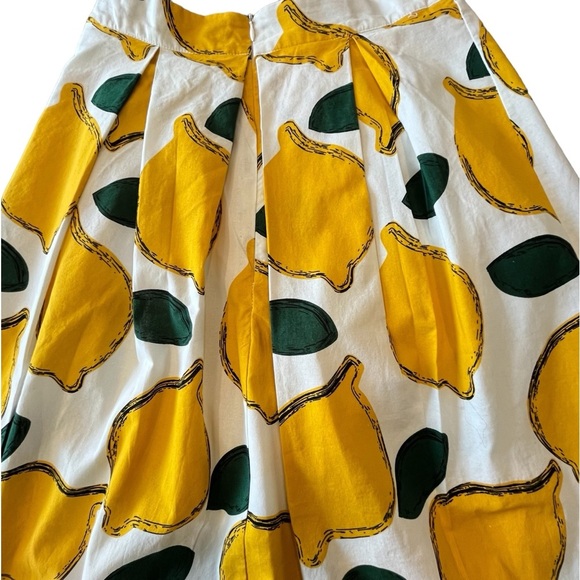 Chicwish Skirt Size M Bright Lemon Print On White A Line Zip 40% Wool Box Pleats - Picture 6 of 13